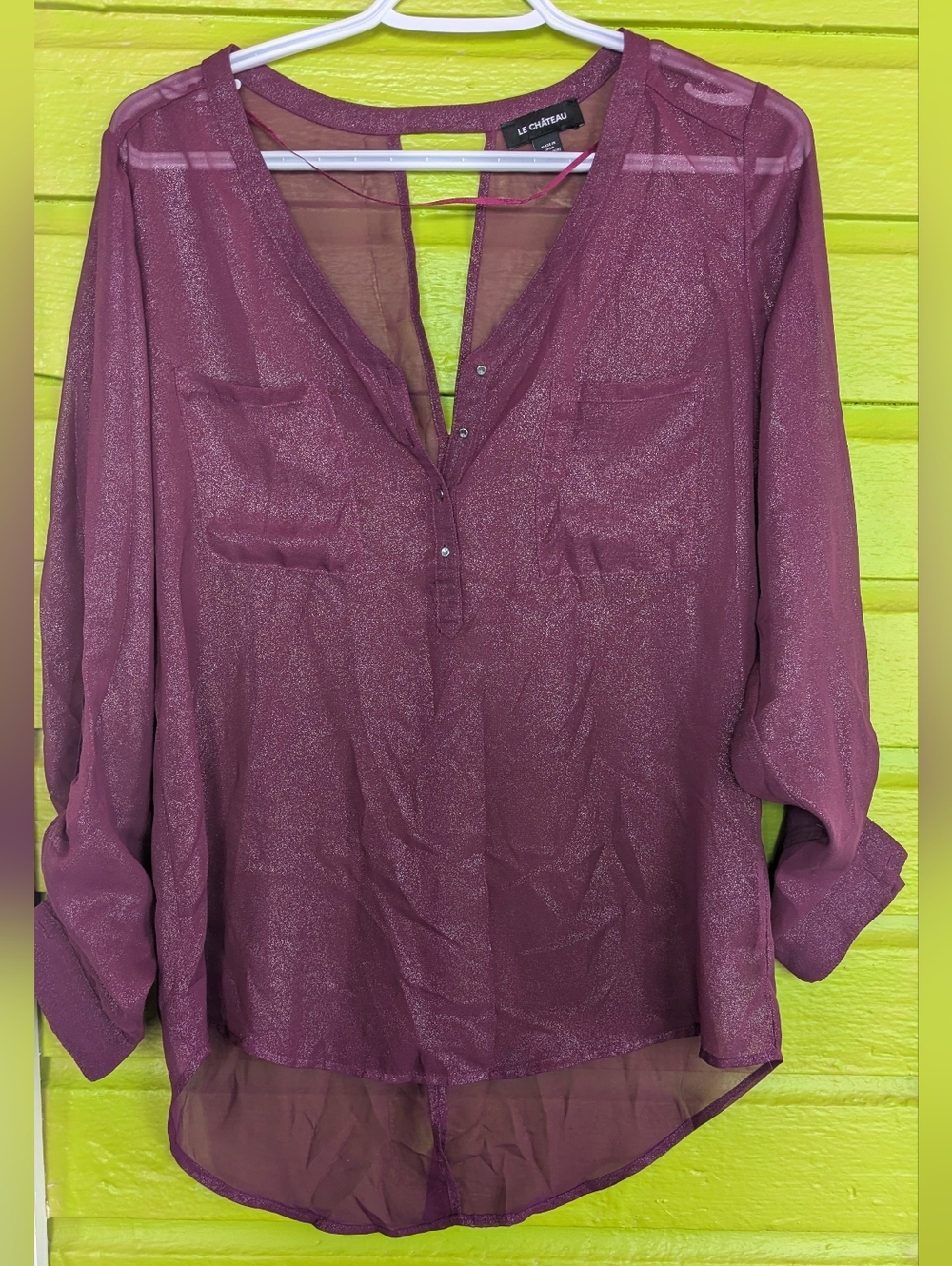 le chateau Sheer Shimmer Blouse - Plum XS